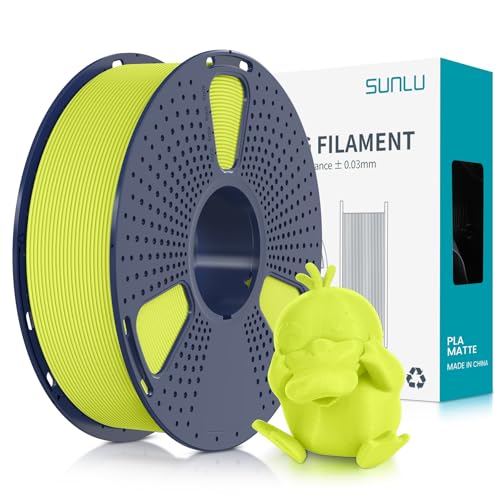 SUNLU Matte PLA Filament 1.75mm, 3D Drucker Filament mit Matter Oberfläche, Neatly Wound Filament, Einfach zu Bedienen, 1kg(2.2lbs) Spule PLA Filament für FDM 3D Drucker, Matte Fluoreszierend gelb von SUNLU