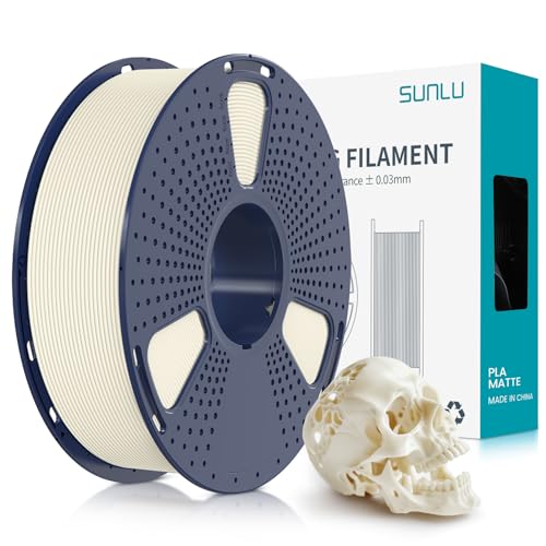 SUNLU Matte PLA Filament 1.75mm, 3D Drucker Filament mit Matter Oberfläche, Neatly Wound Filament, Einfach zu Bedienen, 1kg(2.2lbs) Spule PLA Filament für FDM 3D Drucker, Matte Knochenweiß von SUNLU