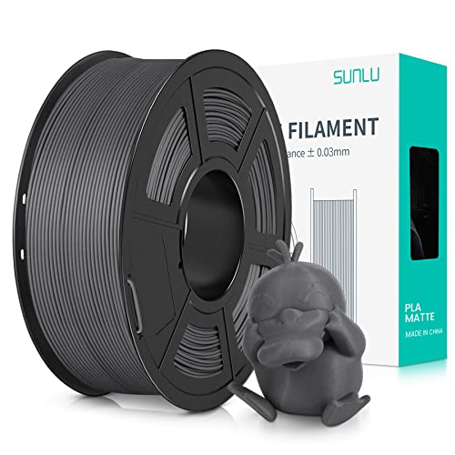 SUNLU Matte PLA Filament 1.75mm Grau, 3D Drucker Filament mit Matter Oberfläche, Neatly Wound Filament, Einfach zu Bedienen, 1kg(2.2lbs) Spule PLA Filament für FDM 3D Drucker, Matte Grau von SUNLU