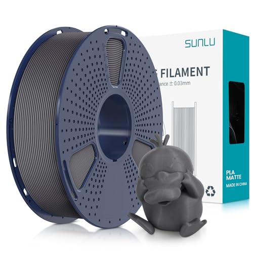 SUNLU Matte PLA Filament 1.75mm Grau, 3D Drucker Filament mit Matter Oberfläche, Neatly Wound Filament, Einfach zu Bedienen, 1kg(2.2lbs) Spule PLA Filament für FDM 3D Drucker, Matte Grau von SUNLU