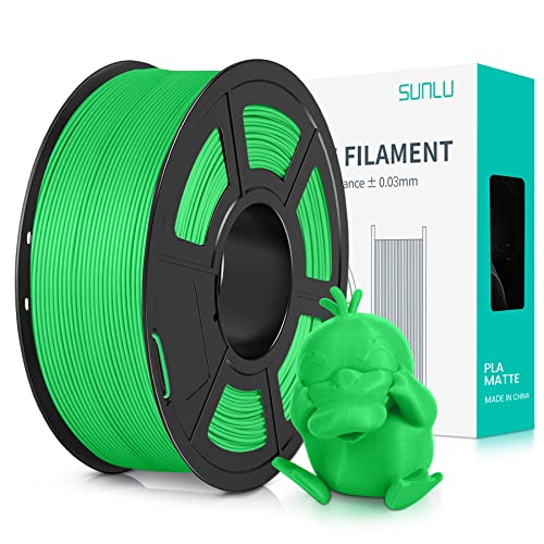 SUNLU Matte PLA Filament 1.75mm Grün, 3D Drucker Filament mit Matter Oberfläche, Neatly Wound Filament, Einfach zu Bedienen, 1kg(2.2lbs) Spule PLA Filament für FDM 3D Drucker, Matte Grün von SUNLU