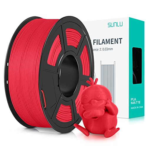SUNLU Matte PLA Filament 1.75mm Rot, 3D Drucker Filament mit Matter Oberfläche, Neatly Wound Filament, Einfach zu Bedienen, 1kg(2.2lbs) Spule PLA Filament für FDM 3D Drucker, Matte Rot von SUNLU