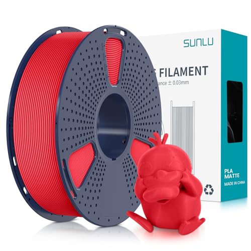 SUNLU Matte PLA Filament 1.75mm Rot, 3D Drucker Filament mit Matter Oberfläche, Neatly Wound Filament, Einfach zu Bedienen, 1kg(2.2lbs) Spule PLA Filament für FDM 3D Drucker, Matte Rot von SUNLU