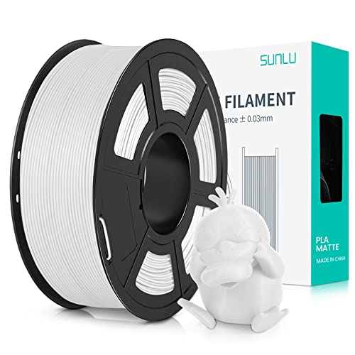SUNLU Matte PLA Filament 1.75mm Weiß, 3D Drucker Filament mit Matter Oberfläche, Neatly Wound Filament, Einfach zu Bedienen, 1kg(2.2lbs) Spule PLA Filament für FDM 3D Drucker, Matte Weiß von SUNLU