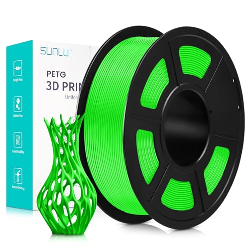SUNLU PETG 3D Drucker Filament, sauber gewickelt, 1.75mm PETG 3D Filament, gute Schlagfestigkeit, PETG 3D Drucker Filament, Maßgenauigkeit +/- 0.02mm, 1kg Spule (2.2lbs), 320Meter, Grün von SUNLU