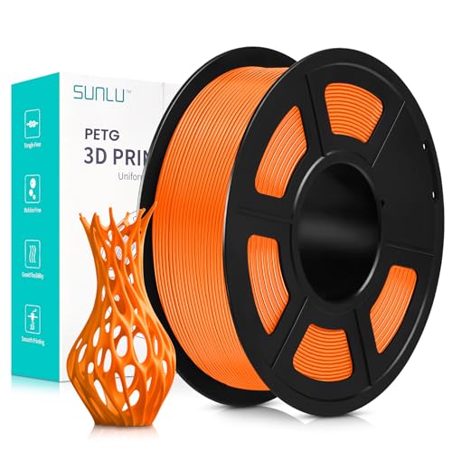 SUNLU PETG 3D Drucker Filament, sauber gewickelt, 1.75mm PETG 3D Filament, gute Schlagfestigkeit, PETG 3D Drucker Filament, Maßgenauigkeit +/- 0.02mm, 1kg Spule (2.2lbs), 320Meter, Orange von SUNLU