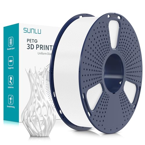 SUNLU PETG Filament 1,75 mm, 3D Druckerfilament PETG, Verbesserte Zähigkeit, Hohe Schlagfestigkeit, 3D Druckfilament 1,75 mm, Geeignet für die Meisten FDM 3D Drucker, 1kg Spule, Weiß von SUNLU