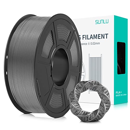 SUNLU PLA+ Filament 1.75mm, PLA Plus 3D Drucker Filament, Stärker belastbar, Neatly Wound, 1KG 3D Druck PLA+ Filament, Maßgenauigkeit +/- 0.02mm, Grau von SUNLU