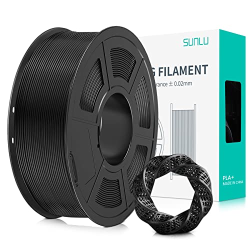 SUNLU PLA+ Filament 1.75mm, PLA Plus 3D Drucker Filament, Stärker belastbar, Neatly Wound, 1KG 3D Druck PLA+ Filament, Maßgenauigkeit +/- 0.02mm, Schwarz von SUNLU