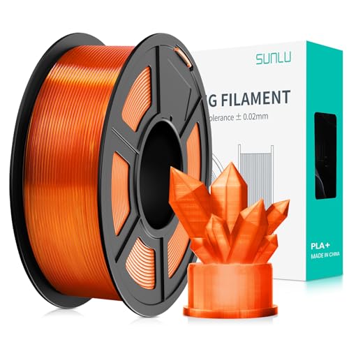 SUNLU PLA+ Filament 1.75mm, PLA Plus 3D Drucker Filament, Stärker belastbar, Neatly Wound, 1KG 3D Druck PLA+ Filament, Maßgenauigkeit +/- 0.02mm, Transparent orange von SUNLU