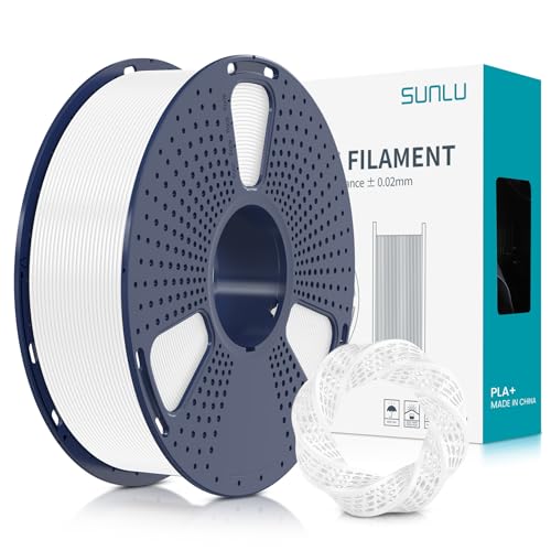 SUNLU PLA+ Filament 1.75mm, PLA Plus 3D Drucker Filament, Stärker belastbar, Neatly Wound, 1KG 3D Druck PLA+ Filament, Maßgenauigkeit +/- 0.02mm, Weiß von SUNLU