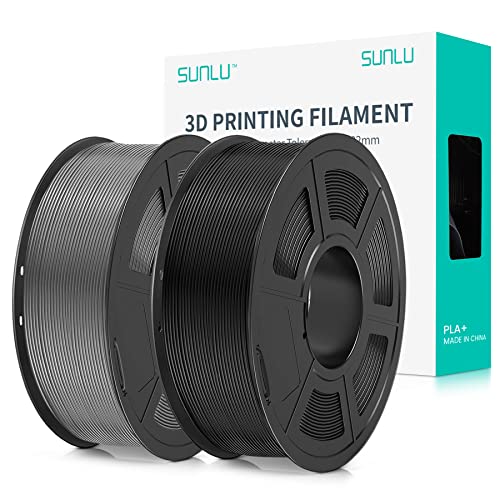 SUNLU PLA+ Filament 1.75mm 2KG, PLA Plus 3D Drucker Filament, Stärker belastbar, Neatly Wound,2 Spool 3D Druck PLA+ Filament, Maßgenauigkeit +/- 0.02mm, Schwarz+Grau von SUNLU