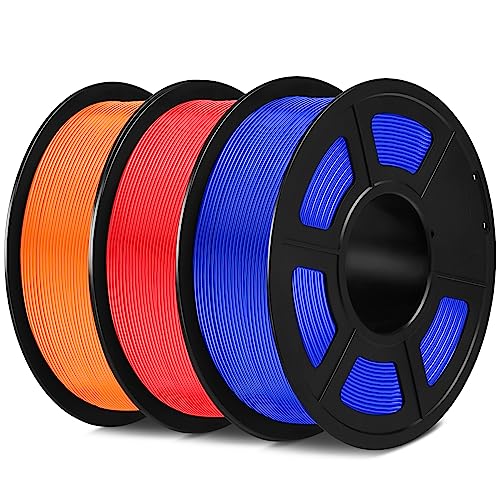 SUNLU PLA Filament 1.75mm,Sauber Gewickelt 3D Drucker Filament PLA 1.75mm,Maßgenauigkeit +/- 0,02mm, 1KG Spule 3D Filament, 3 Pack,Kompatibel Mit den Meisten 3D Drucker,PLA Blau+Rot+Orange von SUNLU