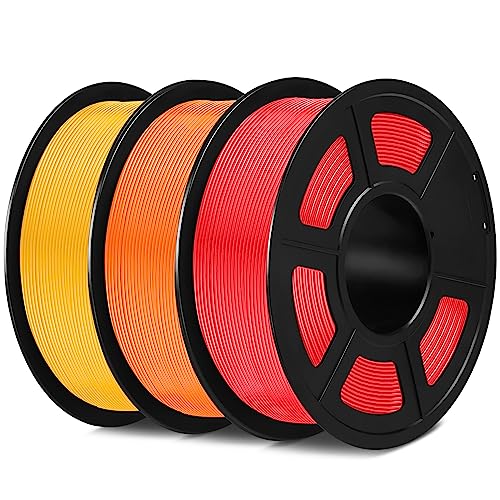 SUNLU PLA Filament 1.75mm,Sauber Gewickelt 3D Drucker Filament PLA 1.75mm,Maßgenauigkeit +/- 0,02mm, 1KG Spule 3D Filament, 3 Pack,Kompatibel Mit den Meisten 3D Drucker,PLA Rot+Orange+Reines Gelb von SUNLU