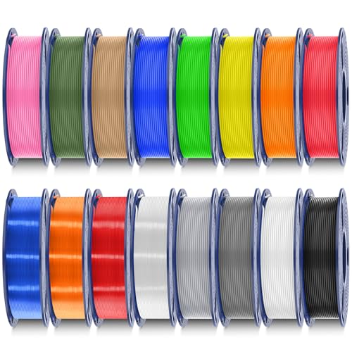 SUNLU PLA Filament 16 Color Bundle Multicolor, PLA 3D Drucker Filament 1.75mm, Einzeln Vakuumverpackt, 0.25kg pro Spule, 4kg Insgesamt, 16 Pack. (12 Reguläre Feste Farbe und 4 Transparente Farbe) von SUNLU