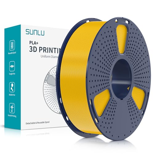 SUNLU PLA Plus 3D Drucker Filament, PLA+ Filament 1.75mm, Sauber Gewickeltes Filament, Robustes 3D Filament, Kompatibel mit 3D FDM Druckern, Maßgenauigkeit +/- 0.02 mm, 1kgSpule(2.2Pfund), Echtes Gelb von SUNLU