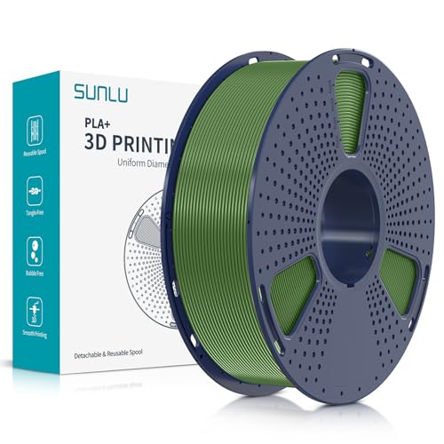 SUNLU PLA Plus 3D Drucker Filament, PLA+ Filament 1.75mm, robustes 3D Filament, kompatibel mit 3D FDM Druckern, Maßgenauigkeit +/- 0.02 mm, 1kg Spule(2.2Pfund), Olivgrün von SUNLU