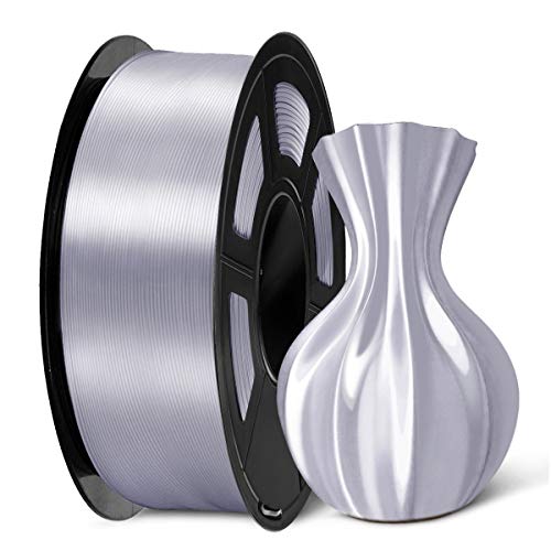 SUNLU PLA Plus Shiny Silk 3D Drucker Filament 1.75mm, Silk PLA+ 3D Druck Filament mit Seidenglattes Finish, Gute Farbwiedergabe, Maßgenauigkeit +/- 0,02mm, 1kg(2.2lb) Spule, PLA+ Silk Silber von SUNLU
