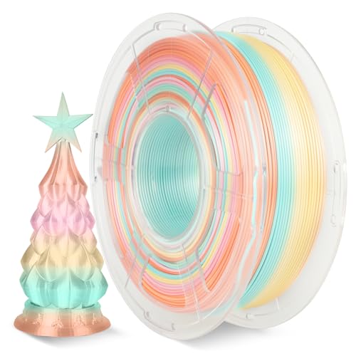 SUNLU Seiden Filament PLA+ Regenbogen, Mehrfarbig Glänzendes 3D Drucker Filament, schneller Farbwechsel, Farbwechsel alle 8 Meter, glänzende Oberfläche, 1 kg Seiden Regenbogen (Rosa-Gelb-Grün-Orange) von SUNLU