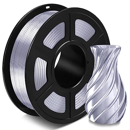 SUNLU Silk PLA+ Filament 1.75mm, Glänzendes 3D Drucker Filament, PLA Plus Filament mit Seidige Druckoberfläche, Maßgenauigkeit +/-0.02 mm, 1KG Seide Silber von SUNLU