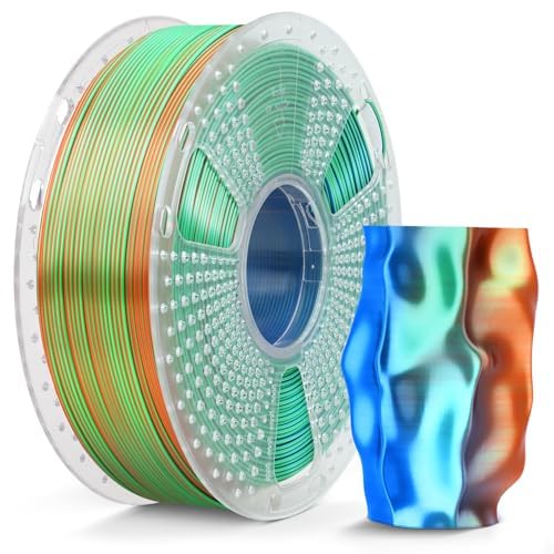 SUNLU Silk PLA Plus 3D-Druckerfilament, dreifarbig glänzendes PLA+-Filament 1.75 mm, Seidentexturen, 360° enthüllt vielfältige Farben, Maßgenauigkeit +/- 0.02 mm, 1kg Spule (2,2 lbs), Orange Blau Grün von SUNLU