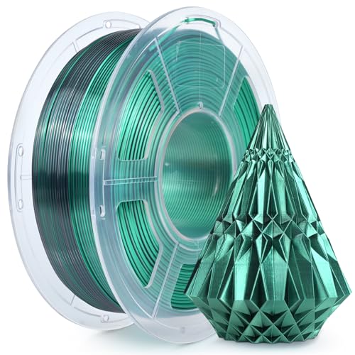 SUNLU Silk PLA Plus 3D Druckerfilament, zweifarbiges glänzendes PLA+ Filament 1.75mm, Seidentexturen, 360° Drehung enthüllt vielfältige Farben, Maßgenauigkeit+/-0.02mm, 1kg Spule(2.2lbs), Schwarz Grün von SUNLU