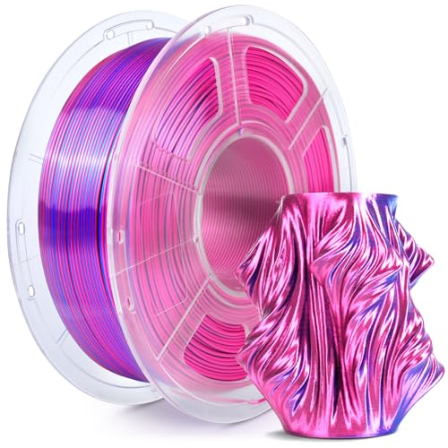 SUNLU Silk PLA Plus 3D-Druckerfilament, zweifarbiges glänzendes PLA+ Filament 1.75mm, Seidentexturen, 360° Drehung enthüllt vielfältige Farben, Maßgenauigkeit +/- 0.02mm, 1kg Spule (2,2 lbs), Rot Blau von SUNLU