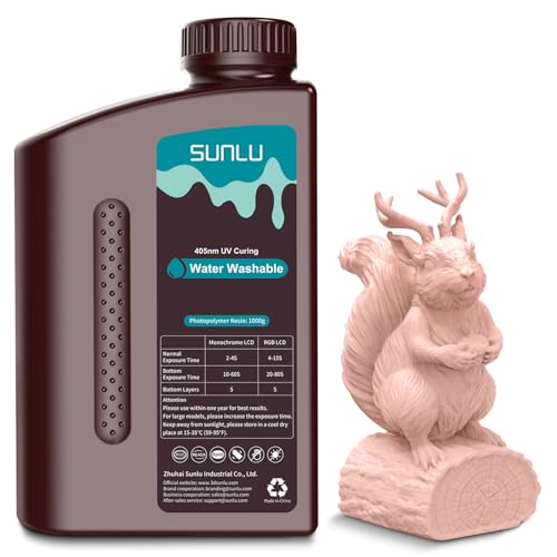 SUNLU Wasser Waschbares 3D Drucker Resin,1kg 405nm UV Schnell Härtend 3D Harz,für 2K 4K 8K LCD DLP SLA Resin 3D Drucker, Kein Alkohol Erforderlich, Hohe Präzision 3D Harz 1000g,Beige von SUNLU