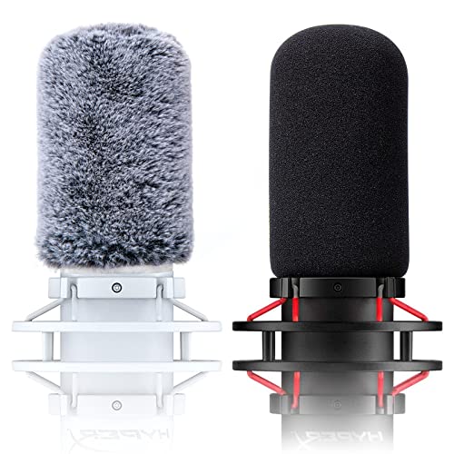 Mikrofon-Windschutzscheiben-Popfilter, kompatibel mit HyperX QuadCast – Mikrofon-Schaumstoffabdeckung mit pelzigem Windschutzscheiben-Muff für HyperX QuadCast S, QuadCast S, Weiß (2 Stück) von SUNMON
