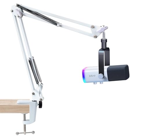 SUNMON Weißer Mikrofon Boom Arm für Fifine AM8, Universeller Mikrofonarm Boom Arm für Podcast ​Studio Streaming,Tischklemme Mikrofonhalterung kompatibel mit Fifine AM8, K688, T669 die meisten Mikros von SUNMON