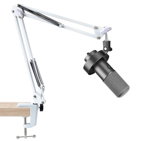 SUNMON Weißer Galgenarm für Fifine K688 – Mikrofonarm kompatibel mit Fifine Mikrofon, Fifine Mic Boom Arm mit 3/8 Zoll auf 5/8 Zoll Schraubadapterclip, Fifine Mikrofonarm mit Tischklemme von SUNMON