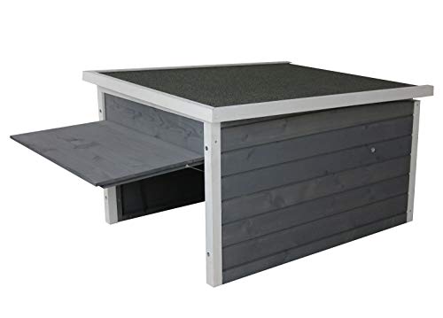 SunnyDeals Rasenroboter-Garage aus Holz grau-weiß | Rasenmäher Haus für Mähroboter L 95 x B 76 x H 56,5 cm | Garage für selbstfahrende Rasenmäherroboter | selbstschließende Frontklappe von SUNNYDEALS
