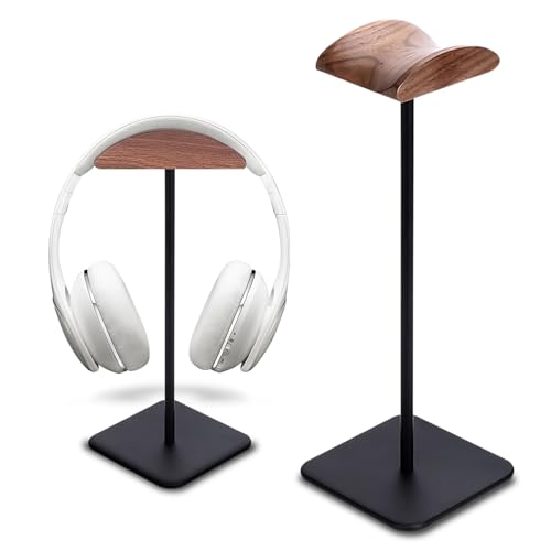 Kopfhörer Ständer, Headset Halterung, U Headset Kopfhörerständer, Headset Ständer, Schwere Basis Kopfhörer Halter, Kopfhörer Halterung Aus Walnuss Holz & Aluminium für Alle Kopfhörergrößen Schwarz von SUNOYA