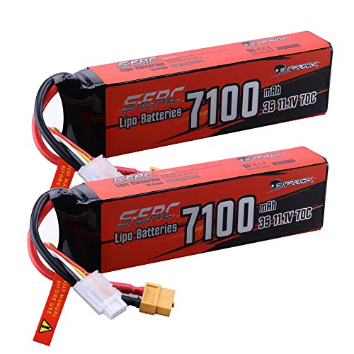 SUNPADOW 3S RC Lipo Akku 11,1V 70C 7100mAh Batterie mit XT60 Stecker für RC Auto Truck Panzer Drohne Flugzeug Rennen Hobby(2 stück) von SUNPADOW