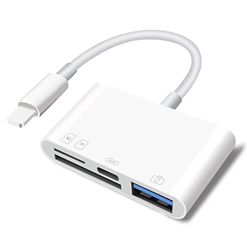 SUNTRSI 4 in 1 SD Micro SD Kartenleser für i'Phone/i'Pad/Kamera, Lightning Kartenleser USB Buchse OTG Adapter, Gleichzeitiges Aufladen, Speicherkartenleser, Plug and Play von SUNTRSI