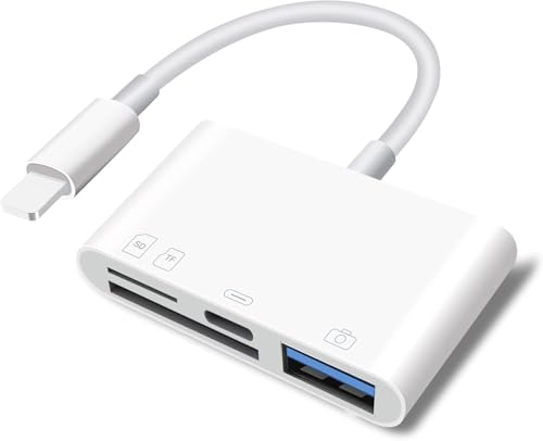 SUNTRSI 4-in-1 SD- und Micro-SD-Kartenleser für iPhone/iPad/Kamera, Lightning-Kartenleser, USB-Steckdose OTG-Adapter, gleichzeitiges Laden, Speicherkartenleser, Plug-and-Play von SUNTRSI
