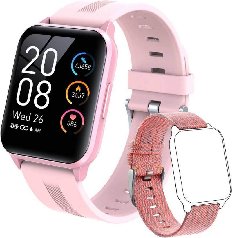 SUPBRO Fitness Armband Tracker Touch ScreenIP68 Schrittzähler 24Trainingsmodi Smartwatch (1,69 Zoll, Android, iOS), Pulsmesser Bluetooth mit 2 Uhrenarmbändern Temperatur von SUPBRO