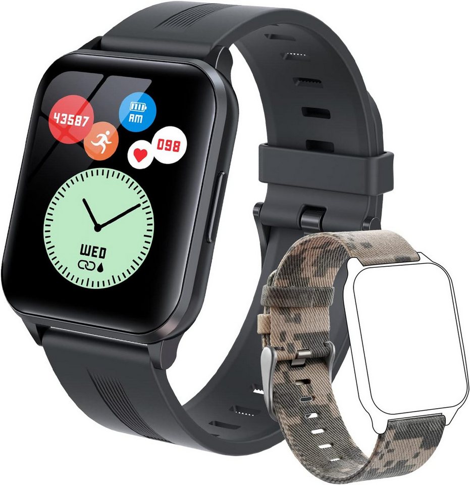 SUPBRO Fitness Armband Tracker Touch ScreenIP68 Schrittzähler 24Trainingsmodi Smartwatch (1.69 Zoll, Android . iOS), Pulsmesser Bluetooth mit 2 Uhrenarmbändern Temperatur von SUPBRO