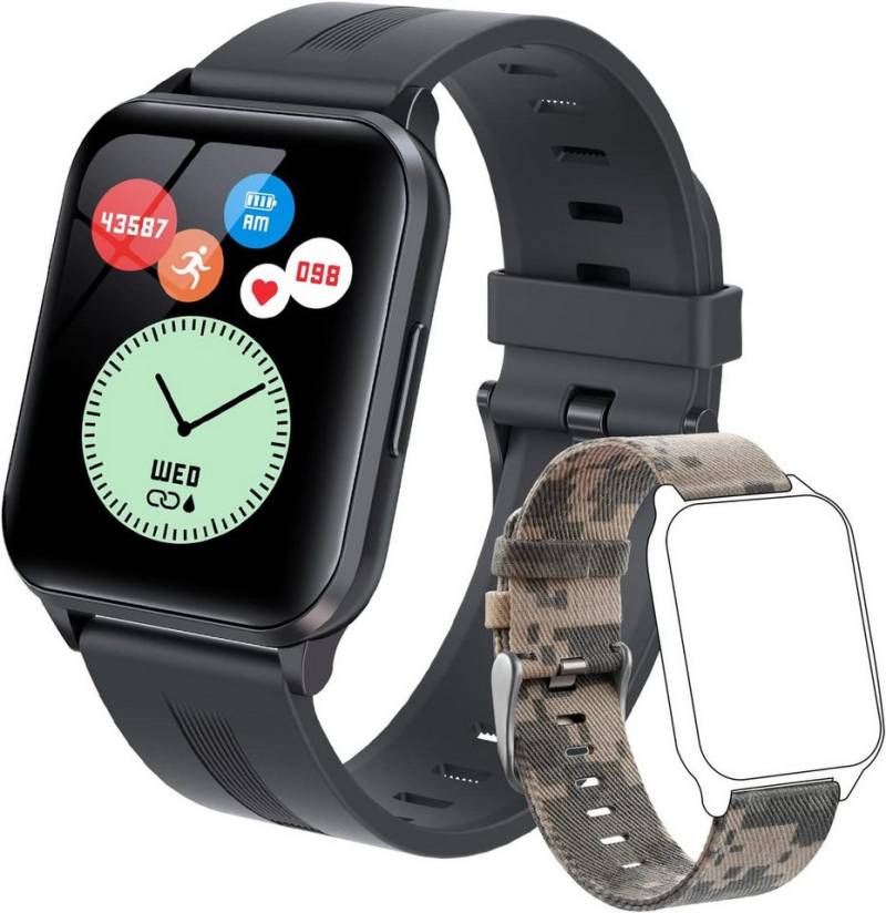 SUPBRO Fitness Armband Tracker Touch ScreenIP68 Schrittzähler 24Trainingsmodi Smartwatch (1.69 Zoll, Android . iOS), Pulsmesser Bluetooth mit 2 Uhrenarmbändern Temperatur von SUPBRO