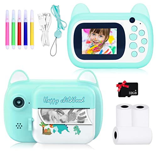 SUPBRO Kinderkamera,Selfie Fotoapparat Kinder Kamera Kinder mit 2,4-Zoll-Großbildschirm 1080P HD Print Sofortbildkamera 32GB Digitalkamera Kinder für 3-12 Jahre Geburtstag Kinder Hund von SUPBRO