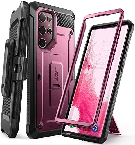 SUPCASE Outdoor Hülle für Samsung Galaxy S22 Ultra (6.8") 5G Handyhülle Bumper Case Rugged Schutzhülle Cover [Unicorn Beetle Pro] OHNE Displayschutz mit Gürtelclip und Ständer (Rotwein) von SUPCASE