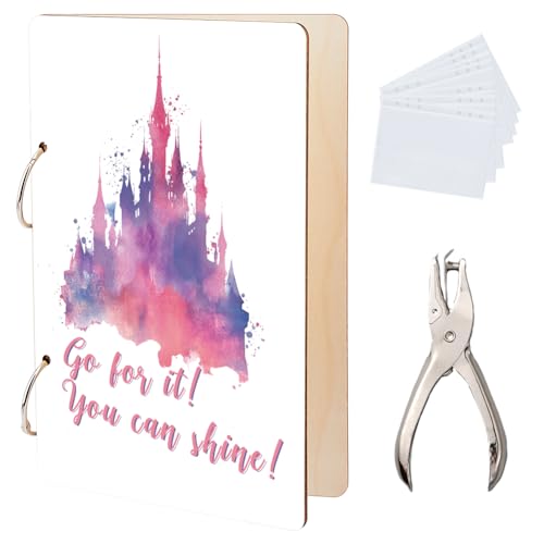 SUPERDANT Grußkarten Organizer Mit Aquarell Motiv Inspirierender Text Grußkartenordner Kartenhalter Aus Holz 2 Ring Für Geburtstage Und Hochzeiten Mit Locher Und 20 Taschen von SUPERDANT