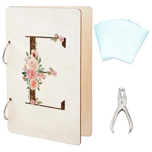 SUPERDANT Grußkarten Organizer Mit Buchstabe E Blumen Planungsbuch Ordner Kartenhalter Geburtstagskartenhalter Holz Ordnereinband Mit Locher Und 20 Innentasche Geschenke von SUPERDANT