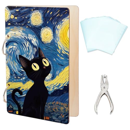SUPERDANT Grußkartenhalter Sternenhimmel Katze Organizer Schwarzer Katzenhimmel Kartenhalter Holz Kartenhalter Für Geburtstagskarten Mit Locher Und 20 Innentasche Andenken Für Hochzeiten Geschenke von SUPERDANT