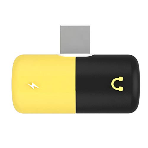 2-in-1-Lightning-Splitter-Adapter, Kopfhörer-Anschluss, Kopfhörer-Adapter, Silikon-Kapselform, Kopfhörer-Aux-Audio- und Ladeadapter (schwarz und gelb) von SUPEWOLD