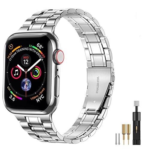 SUPLINK Edelstahlarmband Kompatibel mit Apple Watch Armbändern 38mm 40mm 41mm für iWatch Series 8, 7, 6, 5, 4, 3, 2, 1, SE,Silber von SUPLINK