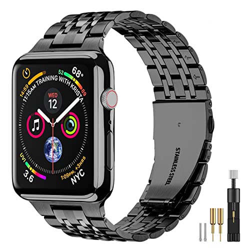 SUPLINK Edelstahlband Kompatibel mit Apple Watch 45mm 44mm 42mm 41mm 40mm 38mm, Metall Ersatzarmband für iWatch Bänder Serie 8 7 6 5 4 3 2 1 SE, Schwarz von SUPLINK