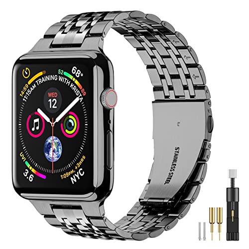 SUPLINK Edelstahlband Kompatibel mit Apple Watch 45mm 44mm 42mm 41mm 40mm 38mm, Metall Ersatzarmband für iWatch Bänder Serie 8 7 6 5 4 3 2 1 SE, Space Grey von SUPLINK