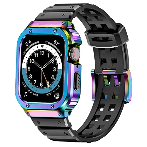 SUPLINK Metal Case with Band Compatible Apple Watch Bands 45mm with Bumper,Robuste Schutzhülle aus Edelstahl mit TPU Band für iWatch Series 8/7(Multicolor,45mm) von SUPLINK