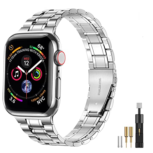 SUPLINK Metall-Edelstahlarmband - Kompatibel mit Apple Watch Armbändern 42mm, 44mm, 45mm, für iWatch Serie 8, 7, 6, 5, 4, 3, 2, 1, SE, Silber von SUPLINK